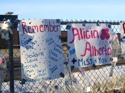 Memorial fence honoring victims of the Red Lake High School shooting